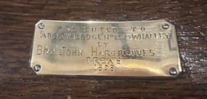 Chair 1898 presentation plaque - Bro J Hargreaves