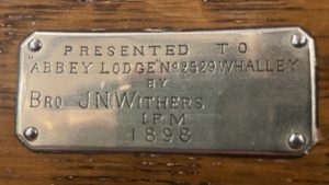 Chair 1898 presentation plaque - Bro J N Withers
