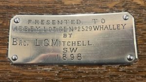 Chair 1898 presentation plaque - Bro L G Mitchell