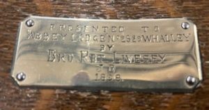Chair 1898 presentation plaque - Bro RET Livsey