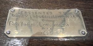 Chair 1898 presentation plaque - Bro T Longworth