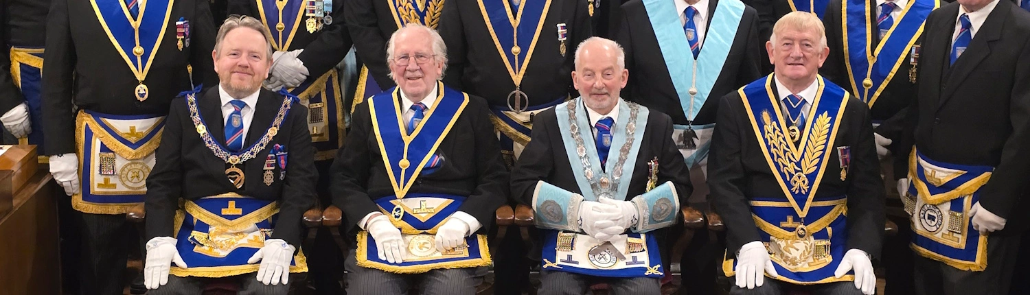 Peter Hollins 50 years a Freemason with the APGM, WM, and Proposer