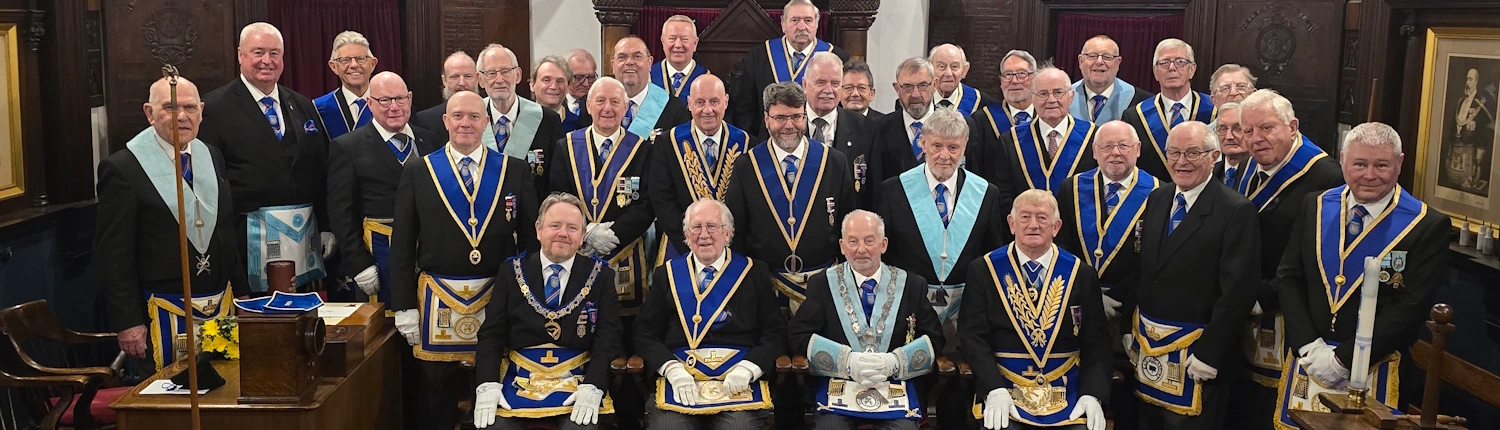 Peter Hollins 50 years a Freemason with Lodge Members and visitors.